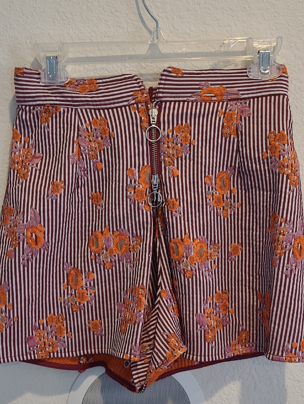 C/MEO Collective Striped Floral Embroidered Mini Skort in Burgundy/ Orange Sz S